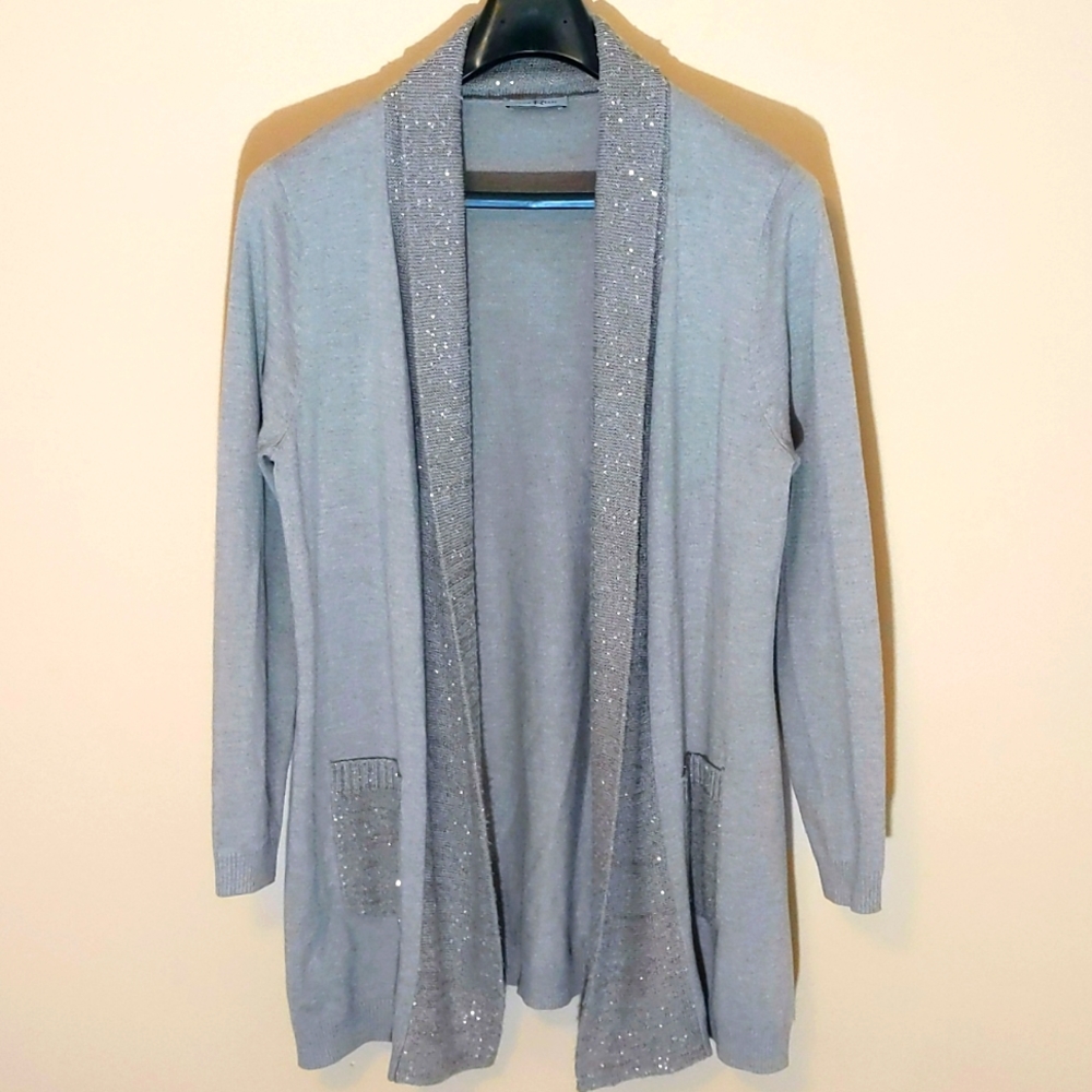 Thomas Rabe| Tan Cardigan With Sequin Details and Faux Pockets Modal Blend